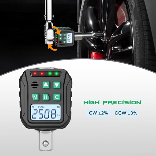 1/2-Inch Digital Torque Adapter, 12.54-250.8 Ft.lb/17-340 N.m, Electronic Torque Wrench Converter with ±2% Accuracy, Preset Function, Data Storage, 3/8” & 1/4” Adapter for Bike, Moto, Car - size: 12.5-250.8 Ft-lb/17-340 Nm