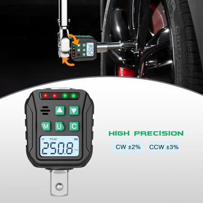 1/2-Inch Digital Torque Adapter, 12.54-250.8 Ft.lb/17-340 N.m, Electronic Torque Wrench Converter with ±2% Accuracy, Preset Function, Data Storage, 3/8” & 1/4” Adapter for Bike, Moto, Car - size: 12.5-250.8 Ft-lb/17-340 Nm