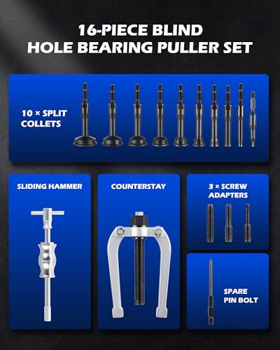 Orion Motor Tech Blind Hole Collet Bearing Race and Seal Puller Extractor Kit, Slide Hammer Pilot Insert Inner Internal Bearing Removal Tool Set, 16PCS - color: red