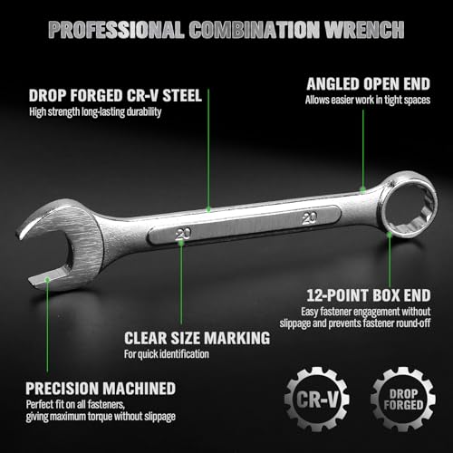 30-Piece Combination Wrench Set, Metric (6mm-24mm) & SAE (1''-1/4"), Standard Spanner Wrench Set, Mechanic Tool Sets with Rolling Pouch, Open End Wrenches for Household, Garage, Workshop, Auto Repairs - style: 30PCS Metric&SAE