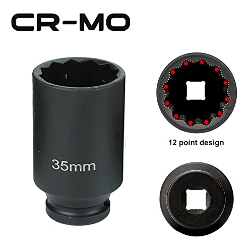 5PCS 1/2 Inch Drive Deep Spindle Axle Nut Impact Socket Set | 12 Point Metric, CR-MO, 30mm 32mm 34mm 35mm 36mm
