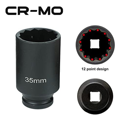 5PCS 1/2 Inch Drive Deep Spindle Axle Nut Impact Socket Set | 12 Point Metric, CR-MO, 30mm 32mm 34mm 35mm 36mm