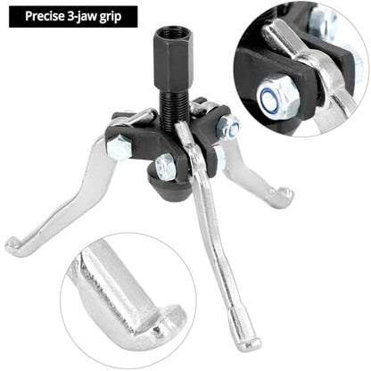 QWORK 3 Jaw Gear Bearing Slide Hammer Puller Set - Universal Internal & External Gear & Pulley Puller for Automotive Maintenance, Efficiently Removes Gears, Bearings, Grease Retainers, Oil Seals