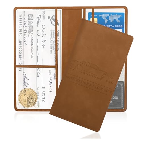 Car Registration and Insurance Holder,PU Leather Car Glove Box Organizer Car Document Holder for ID,Driver's License,Universal Car Organizer Car Accessories for Women/Men(Brown) - color: Brown