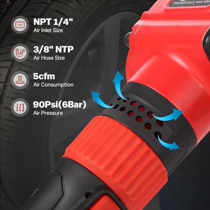 1/2'' Angle Impact Wrench, 910 ft-lbs Torque, Compact Lightweight 3.63 lb | Heavy Duty 7500RPM 1/2 Mini Air Impact Gun Driver, Twin Hammer Pneumatic Impact Wrench for Automobile Repair - size: ‎1/2 inch | 910 ft-lbs