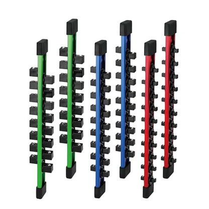 6-piece Socket Organizer Storage Set, 1/4-Inch, 3/8-Inch, 1/2-Inch Double Sided Aluminum Alloy Socket Holder Rail, Drive Socket Trays Holds 108 Sockets, 360° Swivel Clip Socket Holder Kit for Tool Box