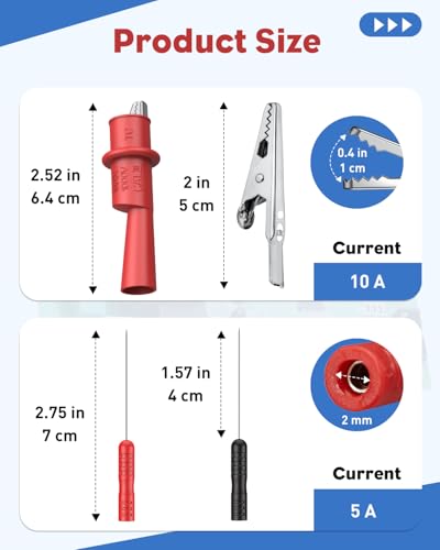 Vibit 11 Pcs Multimeter Test Leads, Multimeter Leads Kit with Back Probes, Dual Ended Alligator Clip Leads & Crocodile Clips, Insulated Multimeter Probes for Electrical Testing & Automotive - size: 11Pcs