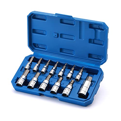 EMENTOL 13PCS Hex Bit Socket Set, Metric, CR-V, S2 Steel, 1/4", 3/8" and 1/2" Drive, Bit Socket Tool Kit, 2mm-14mm, Allen Bit Socket Kit - size: 13PCS (Metric)