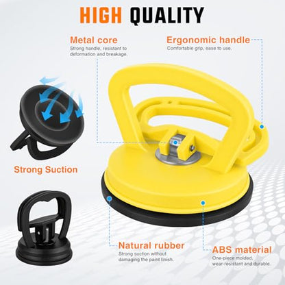GOOACC Car Dent Puller 3 Pack Yellow Black Powerful Suction Cup Puller | with Handle Lifter Large & Small Pullers Paintless Dent Repair Tool Kit for Car Body Fridge Glass Tiles Screen Object Moving - color: Yellow+Black