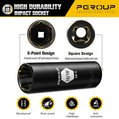 3/8” Drive Deep Impact Socket, SAE(15/16 Inch socket), 6-Point, Cr-V Steel With Black Manganese Phosphate Coating - size: 15/16-inch
