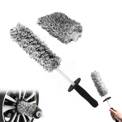 V+ Wheel Barrel Brush, Professional Microfiber Car Cleaner with Long Flexible Handle, Soft Bristle Rim Tool for Deep Well, Spoke & Exhaust Tip, Non-Scratch Auto Detailing Wash Supplies (#C) - color: #C