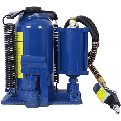 20 Ton Air Hydraulic Bottle Jack, Professional Lifting Jack for Heavy Machinery & Large Trucks, 10.2-19.7 Inch Height Range with Extendable Screw(Blue) - color: Blue, size: 20 Ton