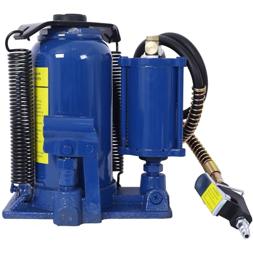 20 Ton Air Hydraulic Bottle Jack, Professional Lifting Jack for Heavy Machinery & Large Trucks, 10.2-19.7 Inch Height Range with Extendable Screw(Blue) - color: Blue, size: 20 Ton