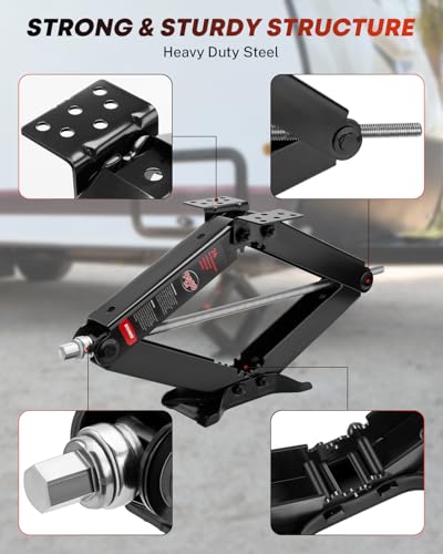 Kohree 9500 lbs RV Stabilizer Jacks 24", Leveling Scissor Jacks for Travel Trailer, Set of 4, Heavy Duty Camper Stabilizer Jacks Kit with Anti-Slip Handle and Drill Socket, Easy to Install - size: 4P-9500-24inch