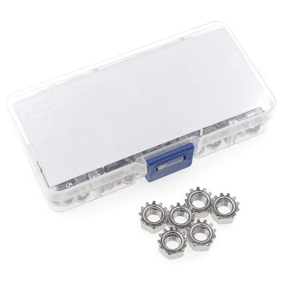 170PCS #4-40 to 5/16"-18 SAE Stainless Steel Keps K-Lock Hex Nut Kit | 304 Stainless Hex Nuts with 420 Steel Lock/Tooth Washers, UNC & UNF Anti-Vibration Fastener Set w/ Box
