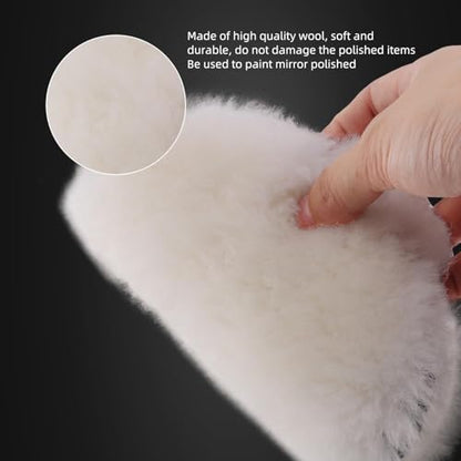 Wool Buffing Polishing Pad, SPTA 6Pcs 6 Inch (150mm) Lambwool Wool polishing Pads with Pad Clean Tool Kit with Hook & Loop 5/8"-11 Thread Drill Adapter for Car Polishing and Buffing -A1055S6M58