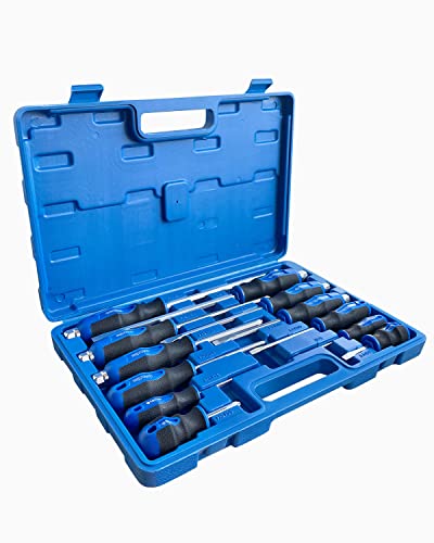 ROTATION Magnetic Screwdriver Set 12 PCS with Nichrome tips, 6 Phillips and 6 Flat Head Screwdrivers, half with Go-Thru Steel Blades, High Torque for Fastening and Loosening (Silver Tip_Gloss Blade) - style: Silver Tip_Gloss Blade