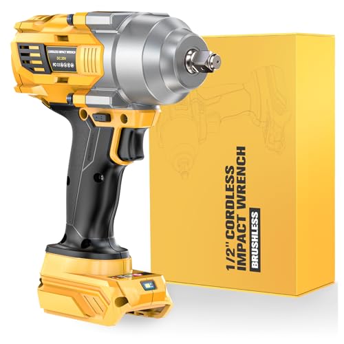 NATBEESY Impact Wrench Compatible with DeWalt 20V Battery: 1/2 Inch Hog Ring Impact Driver - 1000N.m(750ft-lbs) Cordless Impact Gun - Brushless Motor with LED Light And Blet Clip - Tool Only - style: 1000N.M