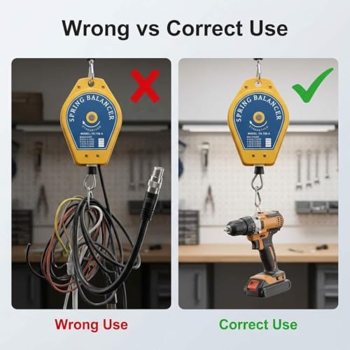 QWORK Spring Balancer 2 Pack 1.1–3.3 lbs Load Range – Adjustable Retractable Tool Hanger for Assembly, Workshop & Garage