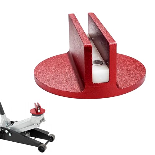 Universal Magnetic Jack Pad, 0.4" Slotted Aluminum Grooved Floor Jack Pad Tool Frame Rail Protector, Pinch Weld Jacking Puck Adapter with Large Slot for Most Vehicles (Red) - color: Red