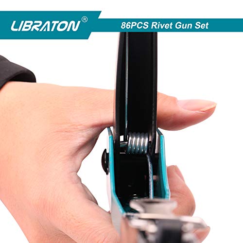 Rivet Gun, Rivet Gun Kit, Pop Rivet Gun, 80PCs Metal Rivets and 4 Drill Bits, Heavy Duty Hand Riveter, Rivet Gun Tool for Metal, Automotive, Blind Rivets 3/32" 1/8" 5/32" 3/16" - size: Pop Rivet Gun