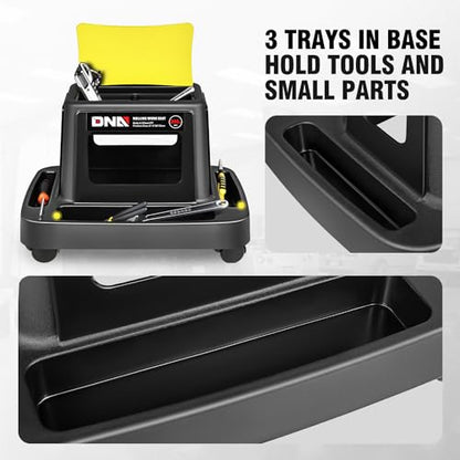 DNA Motoring Mobile Plastic Tool Seat Rolling Garage Work Stool with Under-Seat Storage & Tray for Workshop Auto Repair Shop, Yellow/Black, TOOLS-00368 - style: UP200lbs Blue