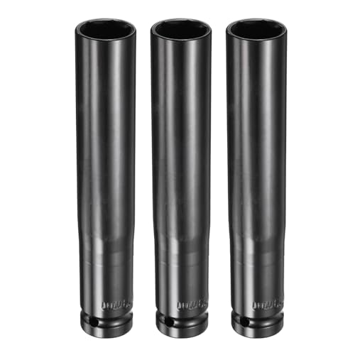 HARFINGTON 3pcs 6-Point Deep Impact Socket 1/2" Drive 19mm Metric Socket 5.7" (145mm) Extra Long Heat-Treated 45# Steel for Home Auto Spindle Axle Hex Nuts Bolts Repair, Black - size: 19mm + 5.7" Long