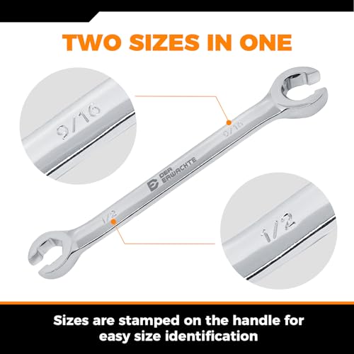 Der Erwachte 4-Piece Flare Nut Wrench Set - SAE Brake Line Wrench 1/4, 5/16, 3/8, 7/16, 1/2, 9/16, 5/8, 11/16-inch, Professional Offset Heads, Portable Organizer Pouch Included - size: 4PC SAE 6.35-17.46mm