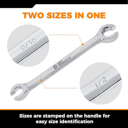 Der Erwachte 4-Piece Flare Nut Wrench Set, SAE, Brake Line Wrench | 1/4, 5/16, 3/8, 7/16, 1/2, 9/16, 5/8, 11/16-inch, Professional Offset Heads Spanner, Portable Organizer Pouch Included - size: 4PC SAE