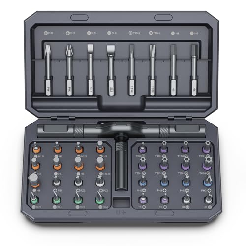Bomivoi 42 in 1 Magnetic Screwdriver Set, Ratchet Screwdriver Set with S2 Steel Bits, Detachable Handle, Multi Bit Repair Tool Kit for Home, Furniture, Electronics, Computer, Bicycle Repair, DIY - color: Grey