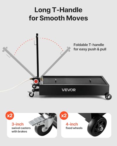 VEVOR Low Profile Oil Drain Pan, 20-Gallon Metal Oil Change Pan, Effective Oil Drain Cart with 180W Electric Pump, Wheels & Folding Handle, Oil Drain Tank for Cars, SUVs, Trucks, Buses, RVs