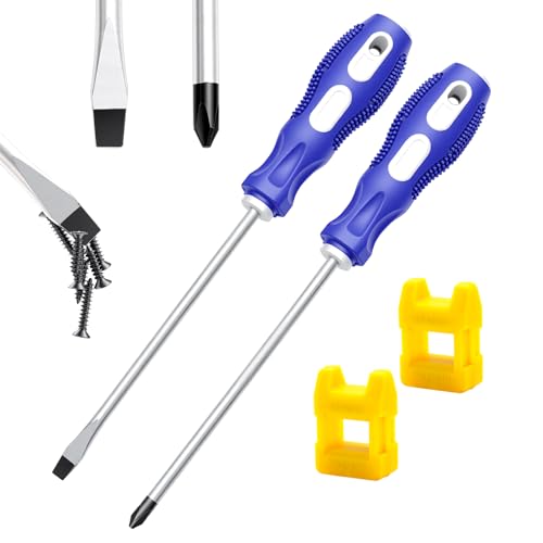 2-Pack 6 Inch Slotted & Phillips Screwdriver Set, Long Phillips and Flat Head Magnetic Screwdriver with Rubber Handle - size: 6 Inch