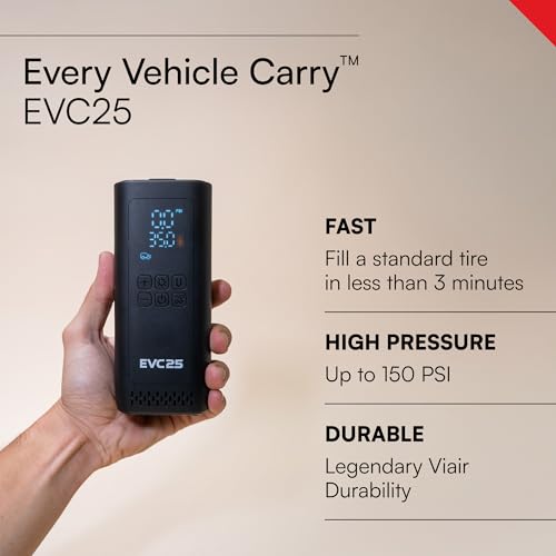 Viair Every Vehicle Carry EVC25 - rechargeable, portable compressor - LED gauge w/preset - Tire Inflator ideal for compact & mid-size cars, LT trucks, E-bikes, motorcycles & Inflatables - style: EVC25