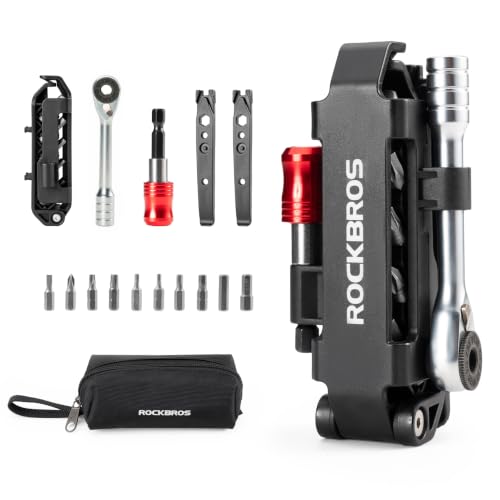 ROCKBROS Bike Tools Kit Set 14 in 1 Multi-Function Repair Tool | Portable Foldable,Reversible Ratchet Wrench,10 Bits,2 Tire Levers, For Road Bike, Mountain Bike and E-Bike