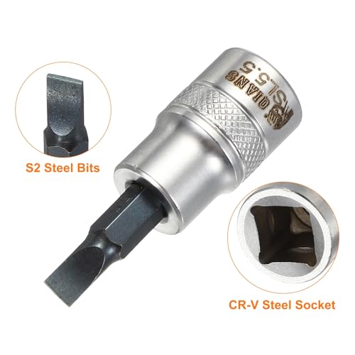 HARFINGTON 2Pcs Slotted Bit Socket 3/8" Drive SL5.5 S2 Steel Flat Head Screwdriver Drill Bits CR-V Steel Socket Adapter for Home Auto Axle Hex Nuts Bolts Repair - size: 3/8" Drive SL5.5