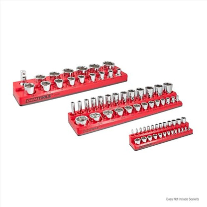 OEMTOOLS 22484 3 Piece SAE Magnetic Socket Tray Set, Magnetic Socket Organizers for Toolboxes, Rubberized Base, Holds Up To 68 Sockets, Red Socket Holder - style: 3Pc Red