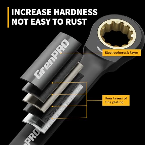 GRENPRO Ratcheting Wrenches Set, Combination Wrench Sets With Organizer Box, 23PC SAE & Metric And Standard, 1/4" to 3/4" & 6-18mm, Open End Wrench Set, Electrophoretic Coating Sock Mechanic Tools - style: Ratcheting Wrench Set (Metric&SAE)