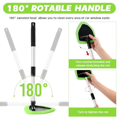 Baderke 10 Pcs Windshield Cleaner Tool Car Window Cleaning Supplies with Extendable Handle Include 6 Washable Microfiber Bonnets 2 Empty 60ml Spray Bottle Glass Wiper Kit (Green) - color: Green