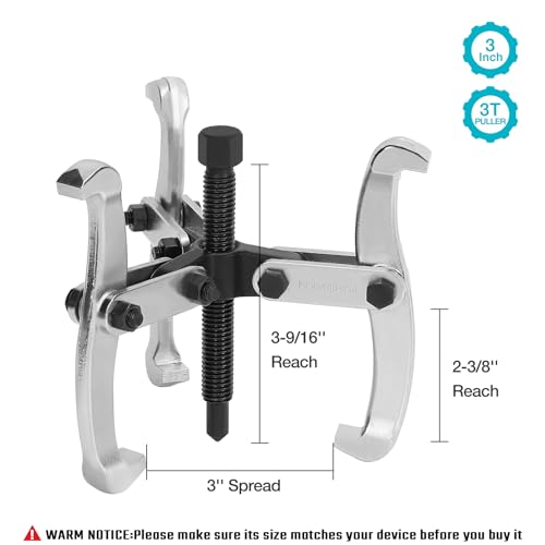 DURATECH 3-Inch 3-Jaw Gear Puller, CR-V Steel, Fully Assembled | Black Phosphated, Anit-Slip, Corrosion Resistance, for Narrow Spaces, Bearing Puller, for Gears, Pulleys, Bearings, Flywheels - size: 3-Inch