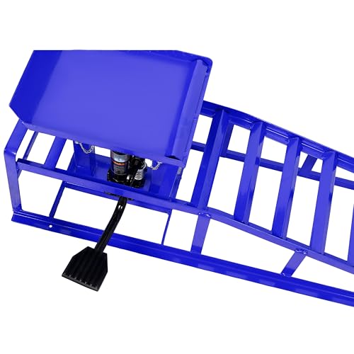 2 Pack Hydraulic Car Ramps with Pedal Auto Car Truck Service Ramps Lifts Low Profile Car Lift Service Ramps Truck Trailer Garage,Height Hydraulic Vehicle Ramps 5 T 10000 LBS (Blue) - color: Blue