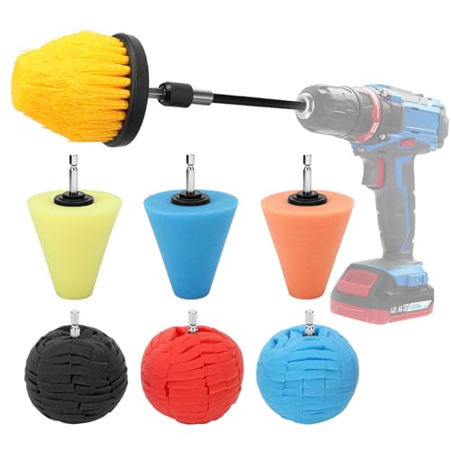 Linkstyle 8PCS Wheel Polishing Pads Kit for Drill, Foam Buffing Cone, Sponge Polishing Ball, with 1/4" Hex Extension Holder & Cleaning Brush for Car Rim, Wheel Hub, Motorcycle, Aluminum,Metal - style: Cone & Ball_8PCS