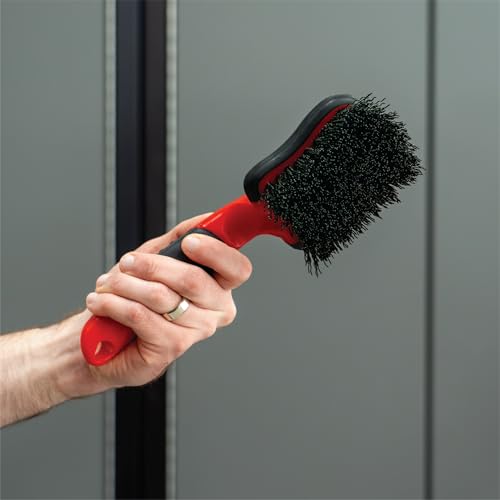 Mothers Tire Brush and Wheel Cleaning Brush for Car Detailing, Stiff Bristles for Tires, Wheels & Rubber Sidewalls, Ergonomic Non-Slip Handle, Car Wash Brush for Auto, Motorcycle, RV & Truck, Red