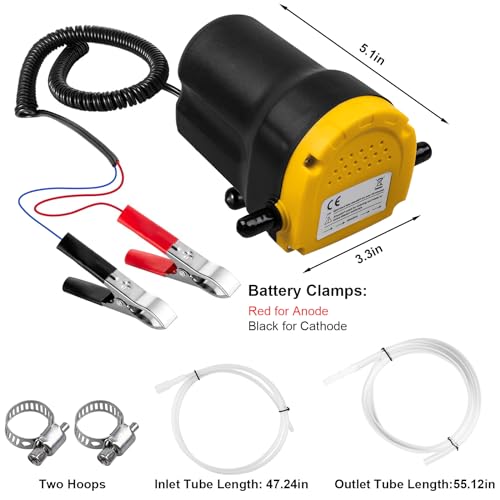 Oil Extractor Pump, 12V 60W Oil Change Pump for Car, Small Truck, Tractor | Oil Transfer Pump, Motor Oil (40℃-50℃), Quick and Clean Oil Changes, Oil Extractor Pump for Cars, Tractor, Motorbike, Truck