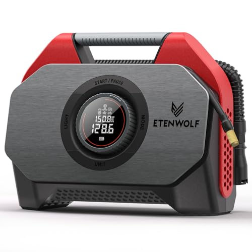 ETENWOLF Vortex S6SE Cordless Tire Inflator Portable Air Compressor, 160 PSI Air Pump for Car Tires with 15600 mAh Battery, 100% Duty Cycle & Dual Cylinder, Air Pump for Heavy-Duty Vehicle, Red - color: Red, size: 15600 mAh