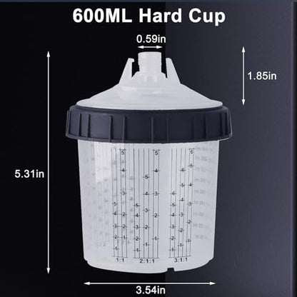 Hvlp Spray Gun with Paint Mixing Quick Cup, Automotive Paint Spray Gun Kit Contain Pressure Gauge,1.3mm Nozzle,10 Disposable 600ML Cups for Car Furniture Fence Painting