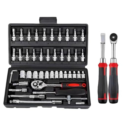 Ratchet Wrench Kit – 3/8 Drive Wrench Set, Marine Electric Tool, 46-Piece Mechanic Kit | Professional Automotive, Workshop, DIY and Boat Repair Equipment - color: Black