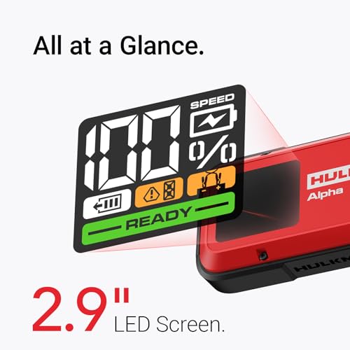 Hulkman Alpha Ultra Red, 1250A 44.4Wh Jump Starter, Power Without the Bulk, Car Battery Jump Starter & Jump Box with 2.9" Smart Display, 50-Min Full Charge, Jumper Cables for 7.0L Gas/4.0L Diesel - style: 1250A&44.4Wh