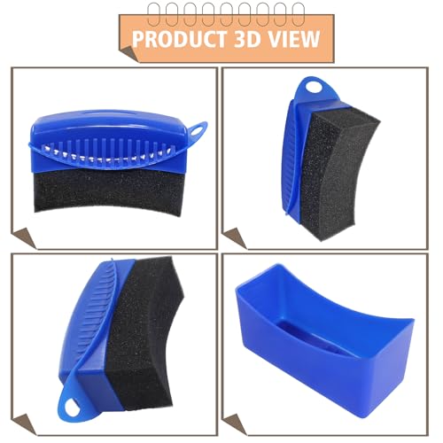 2Pcs Tire Dressing Applicators,Tire Shine Applicator Pads,Reusable Tire Dressing Sponge Pad Car Tire Applicator Pads with Lid for Car Glass, Painted Steel & Porcelain (Blue, Curved - size: Blue, Curved
