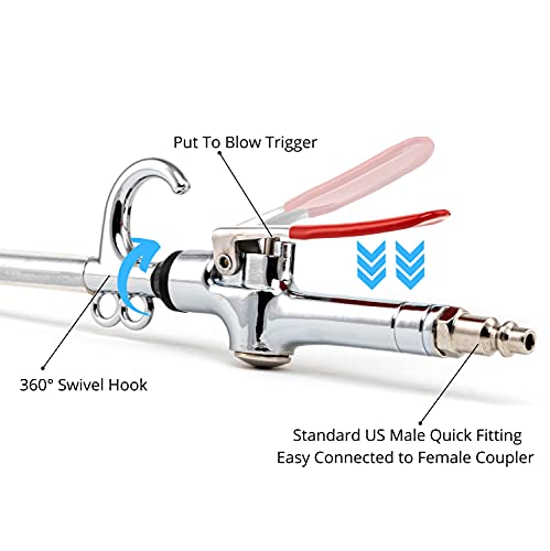 NEIKO 31122A High Flow Air Blow Gun, 17-26 Inch Extensible Air Nozzle Blow Gun, Pneumatic Air Compressor Accessories, Blow Gun Air Tool, Operating Pressure 80-120 PSI, 360 Degree Swivel Hook - style: Pistol Type Air Blow Gun