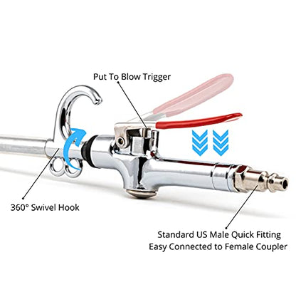 NEIKO 31122A High Flow Air Blow Gun, 17-26 Inch Extensible Air Nozzle Blow Gun, Pneumatic Air Compressor Accessories, Blow Gun Air Tool, Operating Pressure 80-120 PSI, 360 Degree Swivel Hook - style: Pistol Type Air Blow Gun
